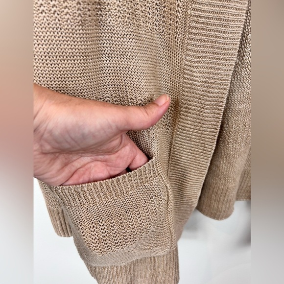 Talbots tan knitted linen cardigan, Large, flowy, soft, Coastal Cozy Classic - Picture 6 of 9
